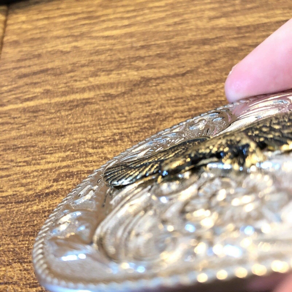 Silver and Gold Oval Scroll Work Eagle Belt Buckle - Picture 3 of 10